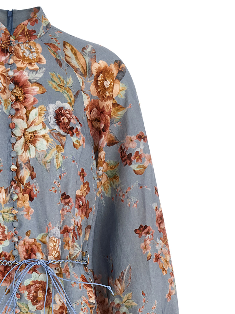Zimmermann Blue Linen Long Dress - Awaken Floral Print