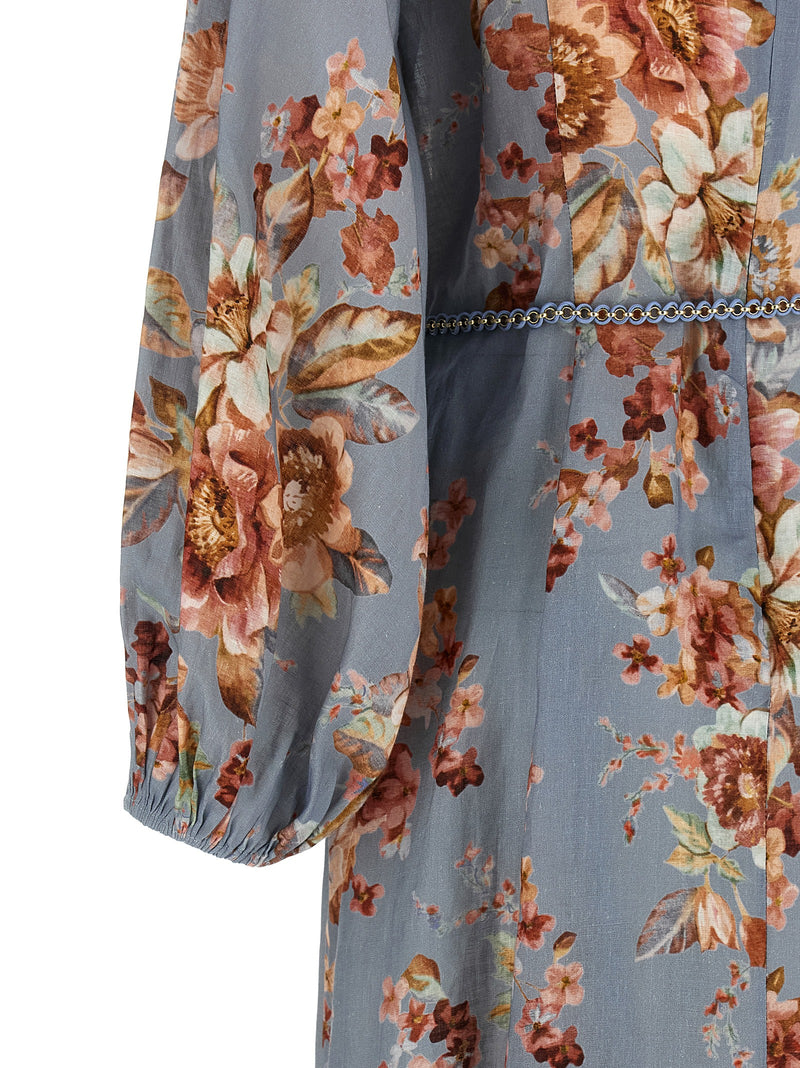 Zimmermann Blue Linen Long Dress - Awaken Floral Print
