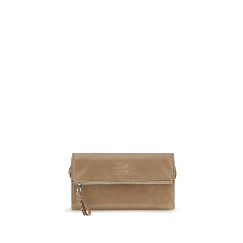 Pochette Miu Miu en Cuir de Veau Beige Bos Taurus