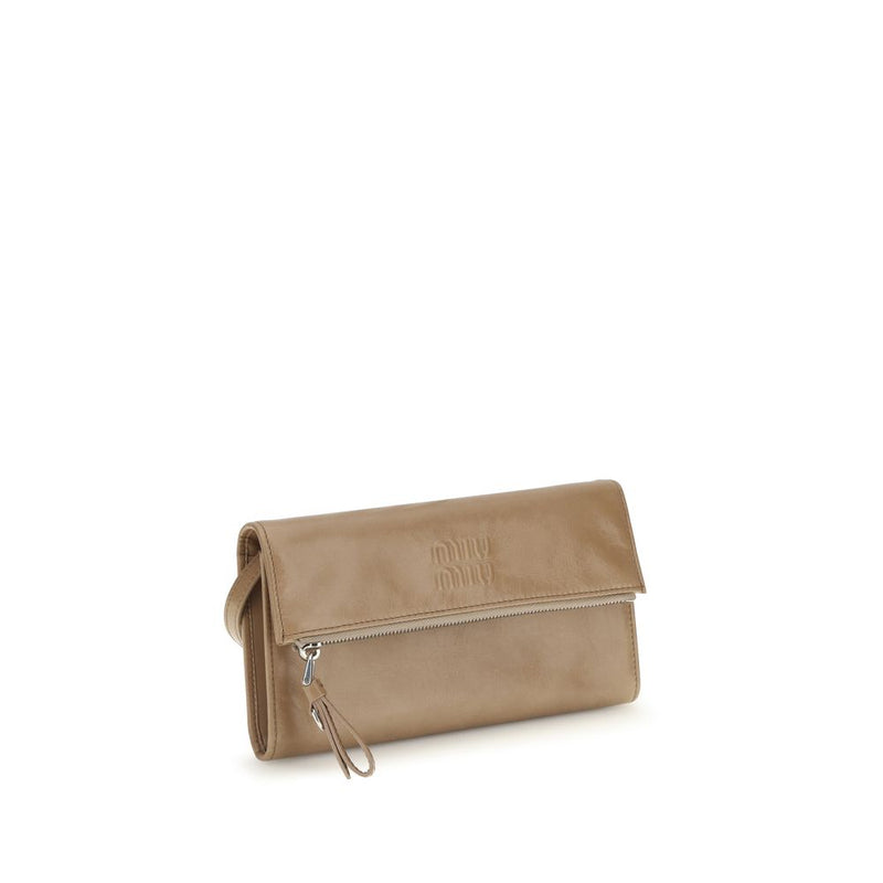 Pochette Miu Miu en Cuir de Veau Beige Bos Taurus