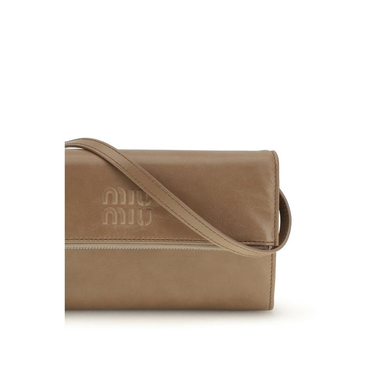 Pochette Miu Miu en Cuir de Veau Beige Bos Taurus
