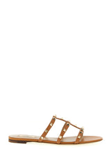 Valentino Garavani Beige Calfskin Rockstud Flat Sandals