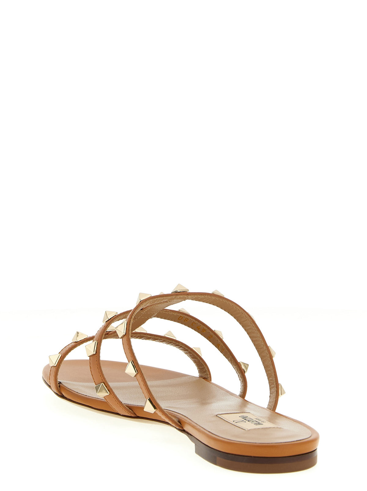 Valentino Garavani Beige Calfskin Rockstud Flat Sandals