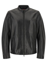Veste en cuir d'agneau noire Diesel