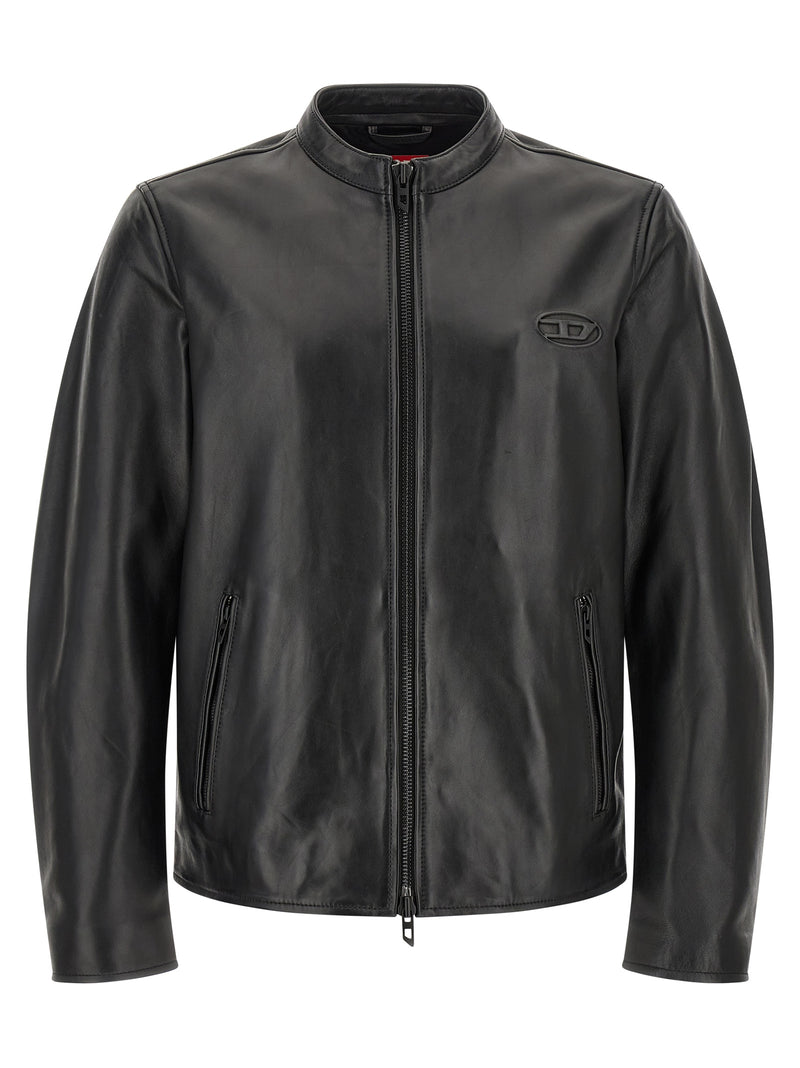 Veste en cuir d'agneau noire Diesel