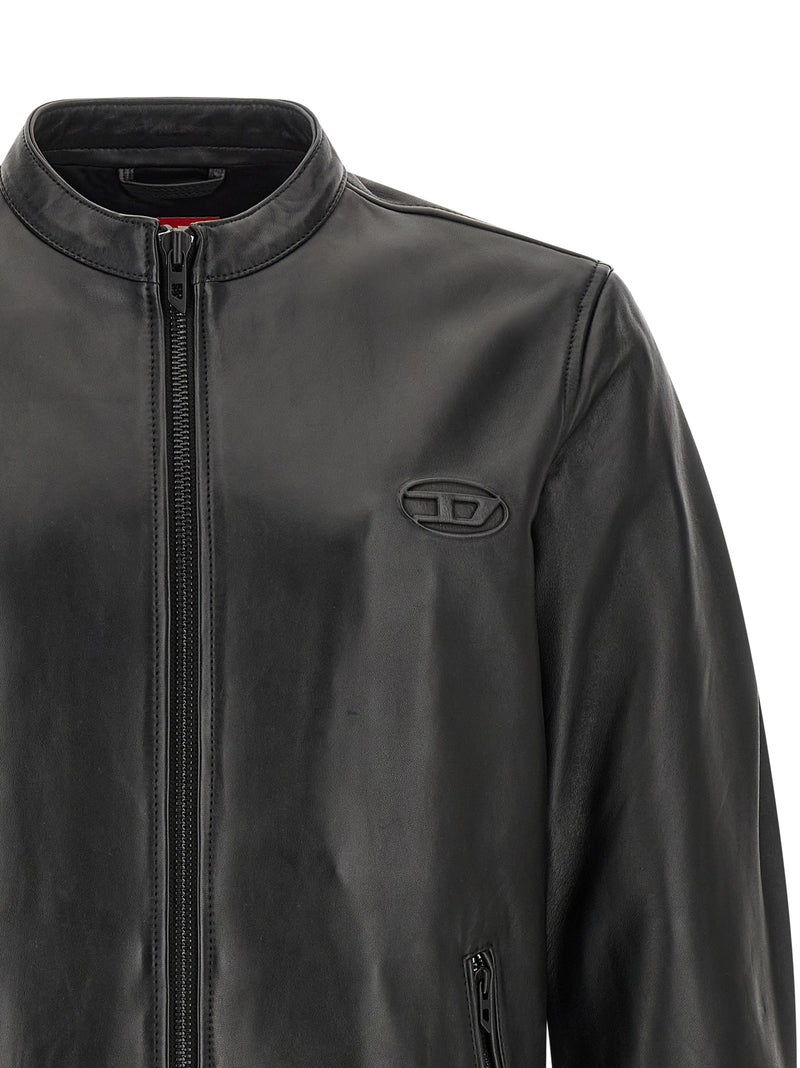 Veste en cuir d'agneau noire Diesel