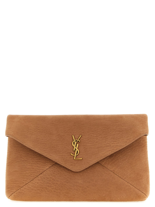 Pochette Saint Laurent en cuir d'agneau beige