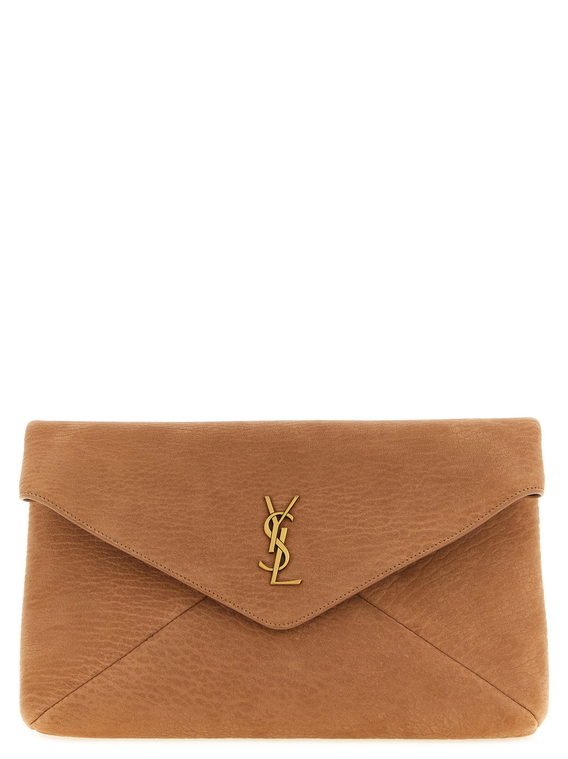 Pochette Saint Laurent en cuir d'agneau beige