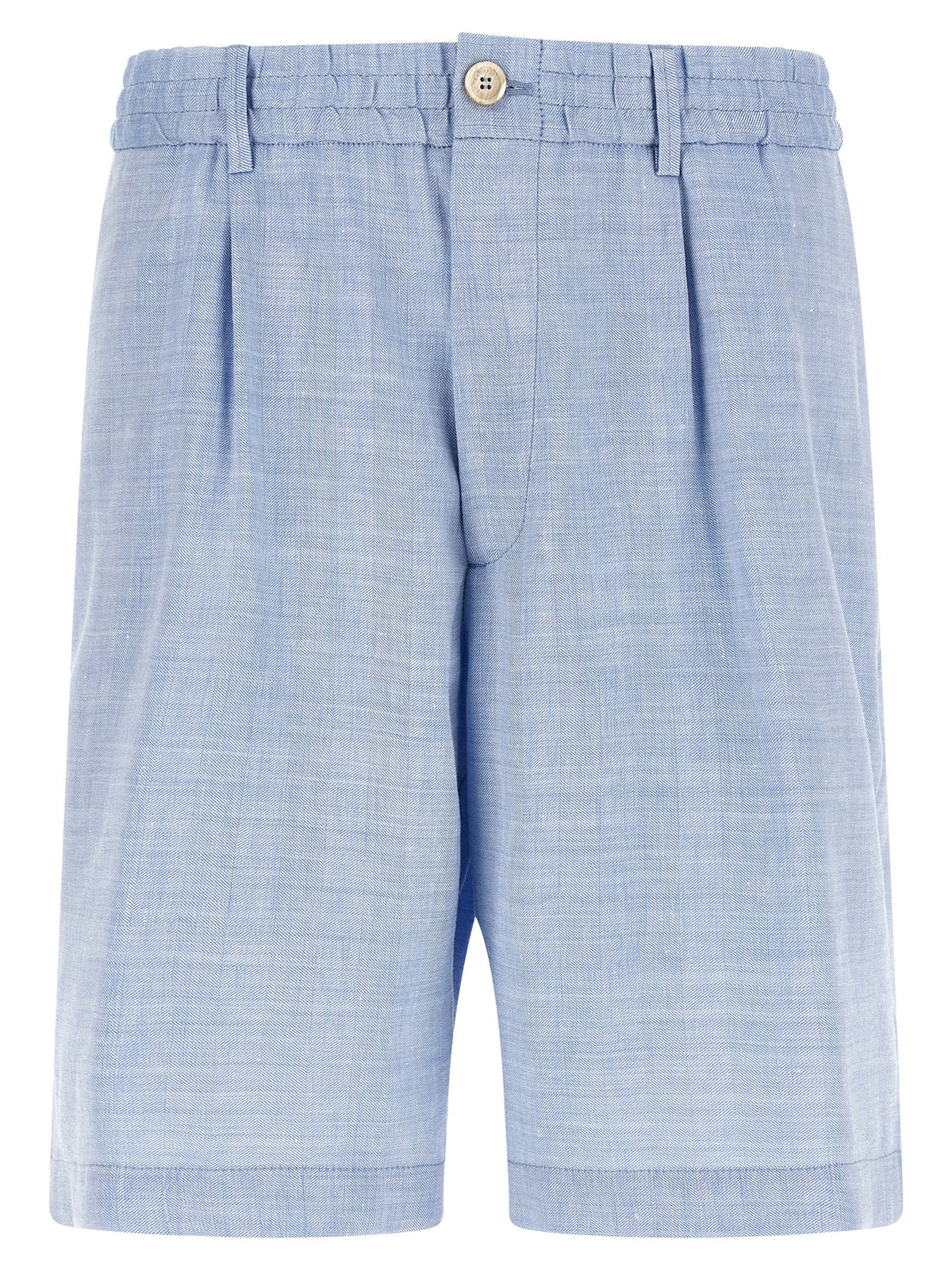 Brunello Cucinelli Blue Linen Bermuda Shorts for Men