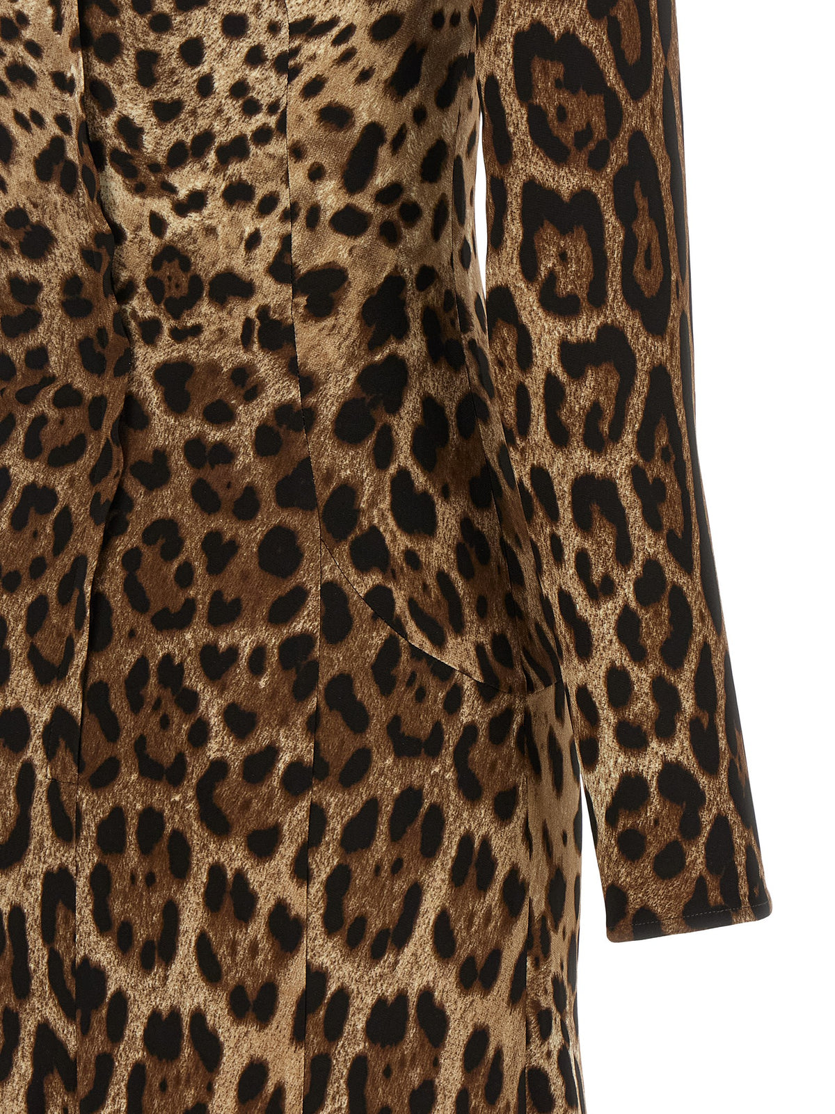 Dolce & Gabbana Brown Viscose Midi Dress with Leopard Print