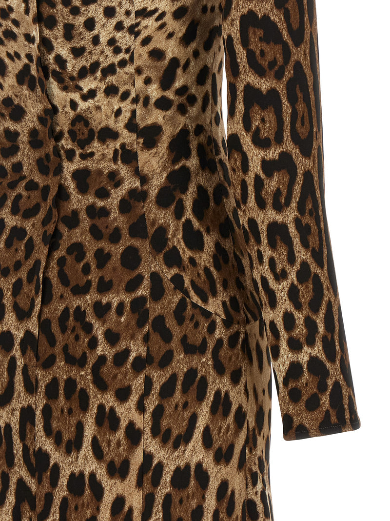 Dolce & Gabbana Brown Viscose Midi Dress with Leopard Print