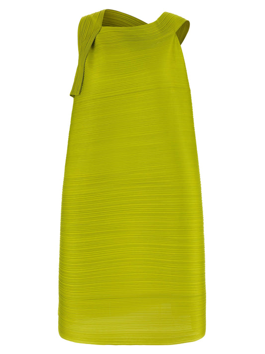 PLEATS PLEASE ISSEY MIYAKE Bicolor Polyester Midi Dress