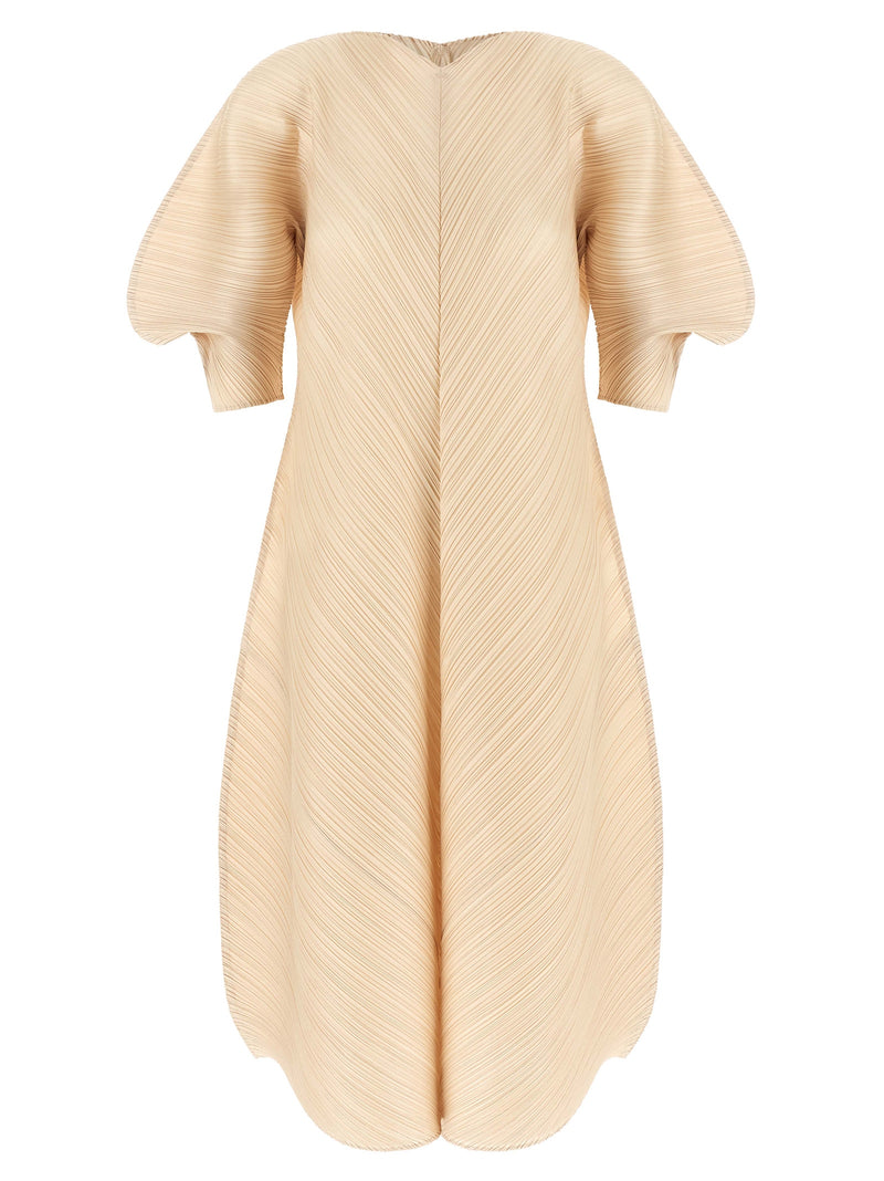 PLEATS PLEASE ISSEY MIYAKE Beige Midi Dress - Elegant Design