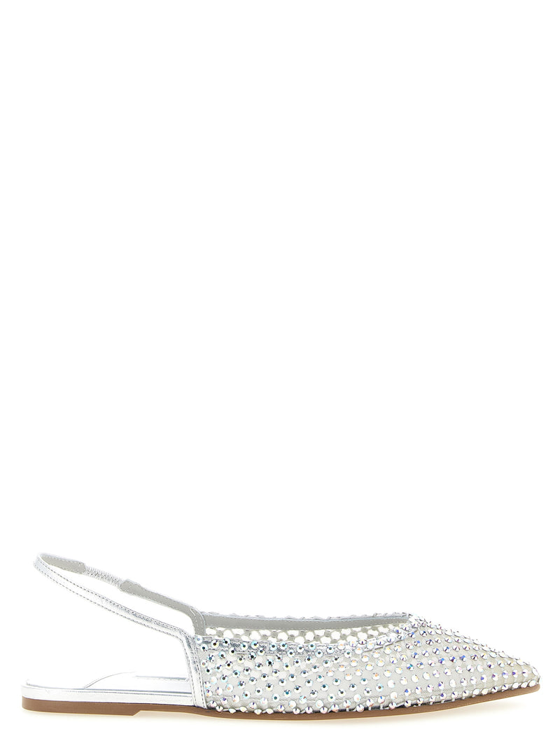 LE SILLA Gilda Silver Ballet Flats with Iridescent Crystals