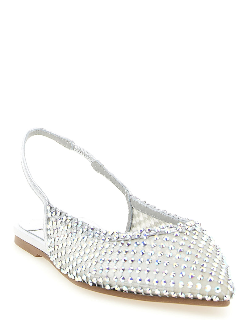 LE SILLA Gilda Silver Ballet Flats with Iridescent Crystals