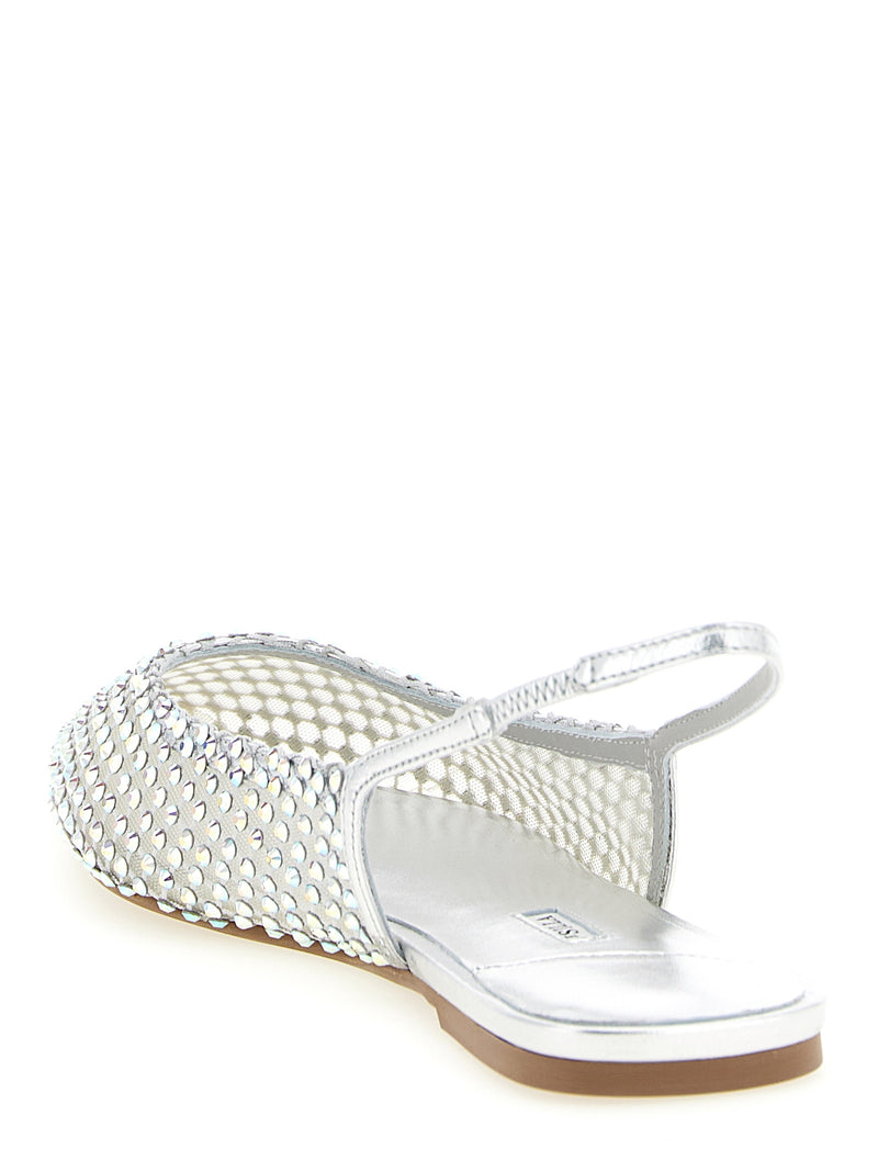LE SILLA Gilda Silver Ballet Flats with Iridescent Crystals