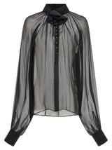 Dolce & Gabbana Black Silk Blouse with Floral Detail