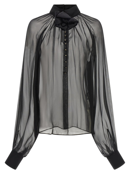 Dolce & Gabbana Black Silk Blouse with Floral Detail