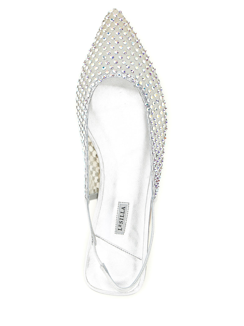 LE SILLA Gilda Silver Ballet Flats with Iridescent Crystals