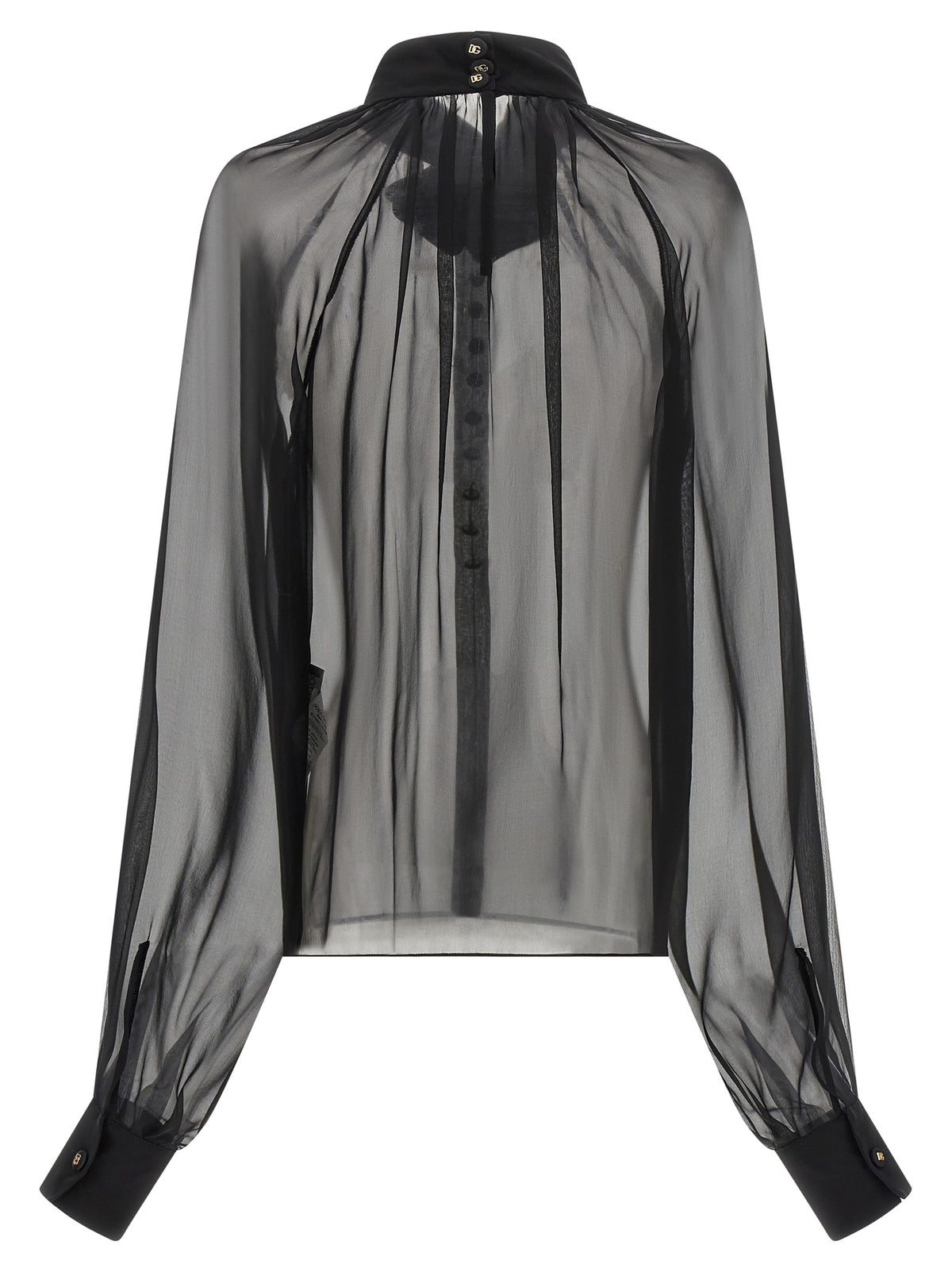 Dolce & Gabbana Black Silk Blouse with Floral Detail