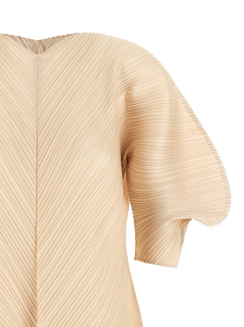 PLEATS PLEASE ISSEY MIYAKE Beige Midi Dress - Elegant Design