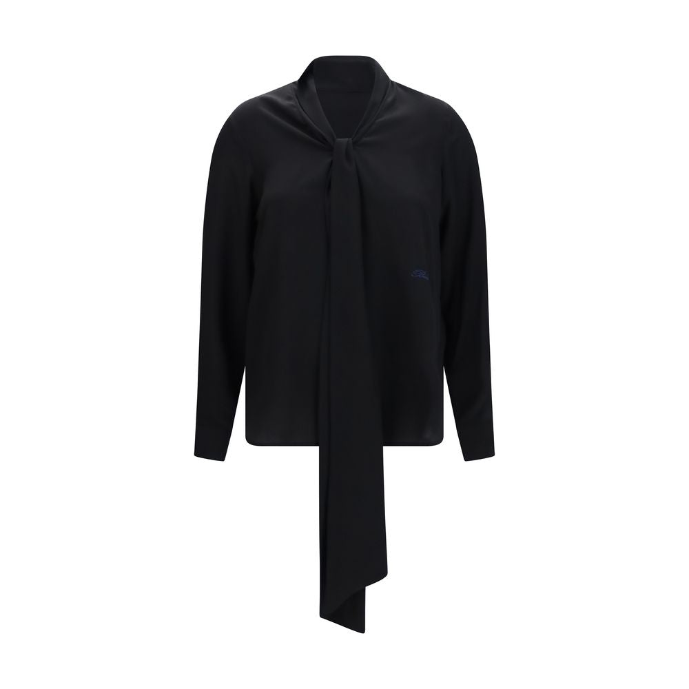 Burberry Black Silk Blouse with Scarf Detail