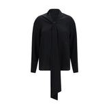 Burberry Black Silk Blouse with Scarf Detail