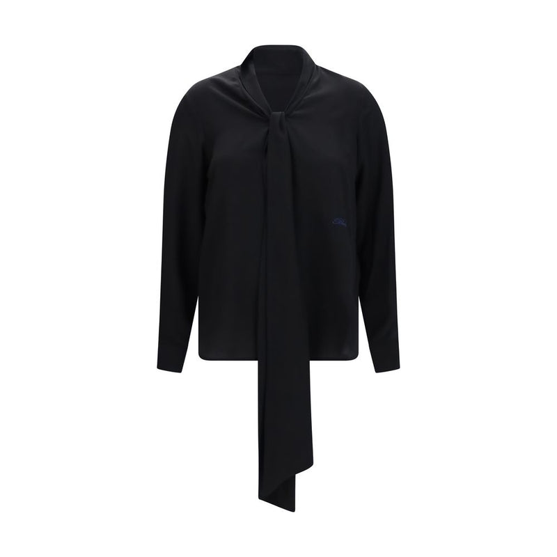Burberry Black Silk Blouse with Scarf Detail