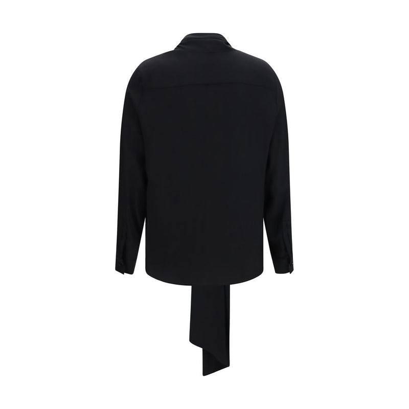 Burberry Black Silk Blouse with Scarf Detail