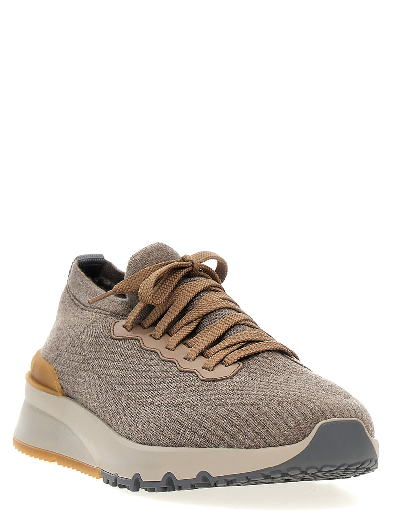 Brunello Cucinelli Gray Wool Low Top Sneakers for Men