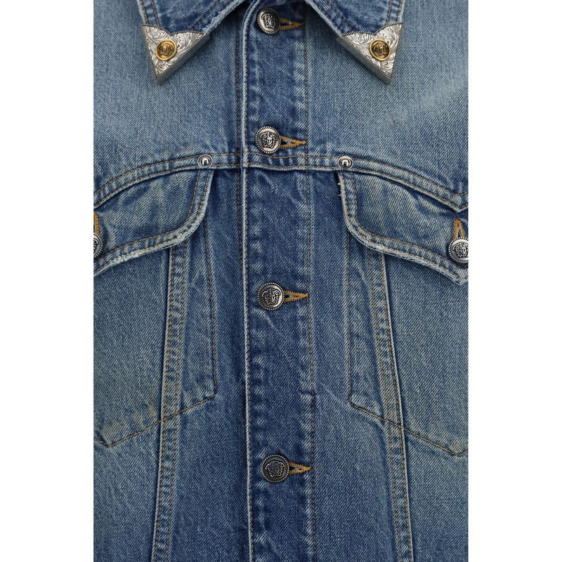 Versace Blue Cotton Denim Jacket - Iconic Style