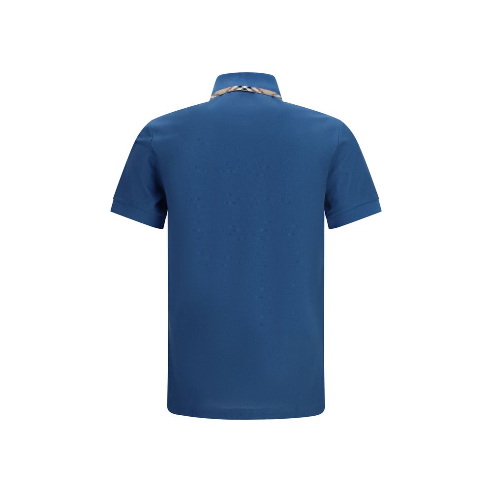 Burberry Blue Cotton Polo Shirt with Check Trims