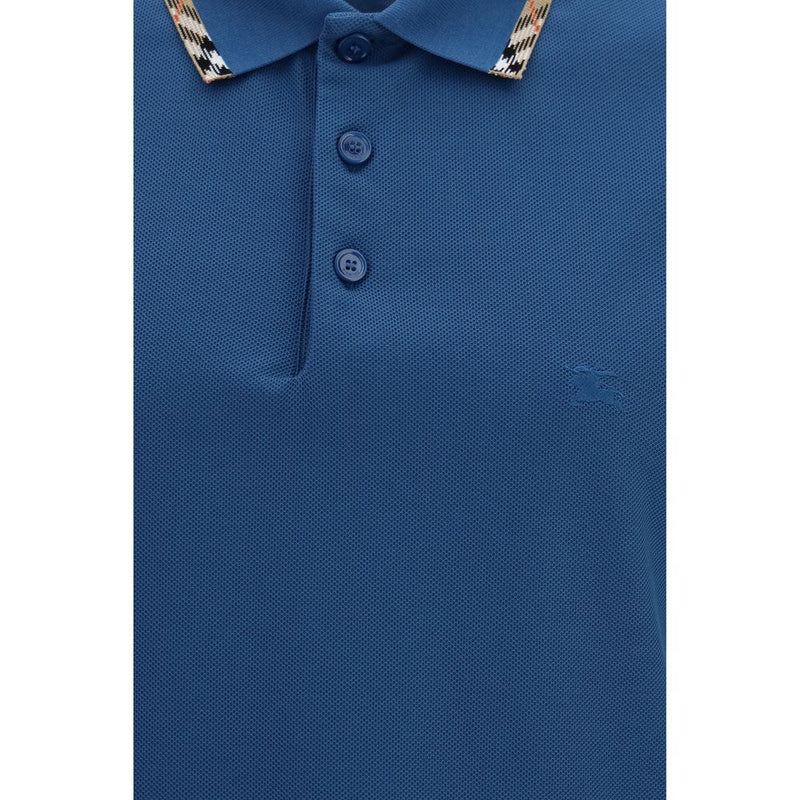Burberry Blue Cotton Polo Shirt with Check Trims