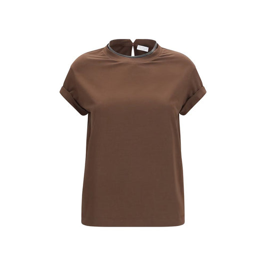 Brunello Cucinelli T-Shirt en Élastane Marron pour Femme