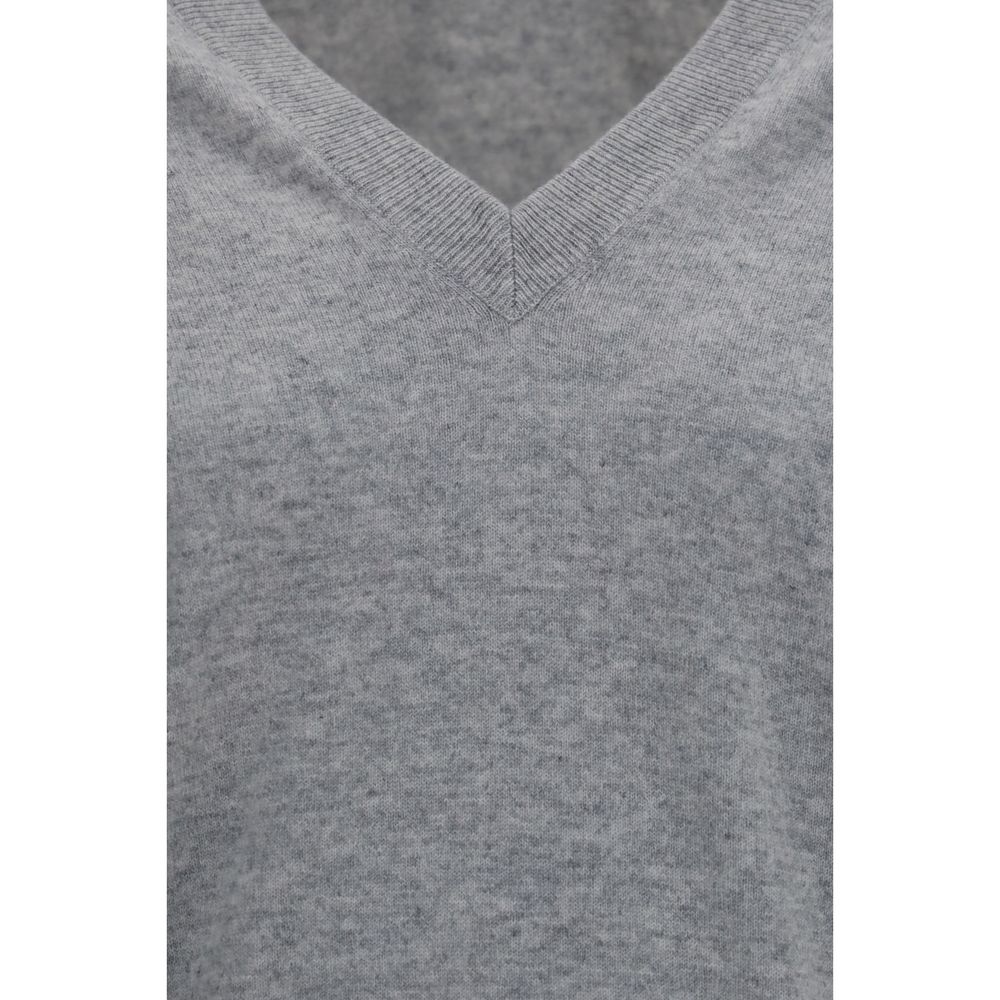 Brunello Cucinelli Gray Cashmere Sweater - V-Neck Design