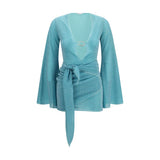 Oséree Lumière Pareo Dress - Blue Metallic Cocktail Dress