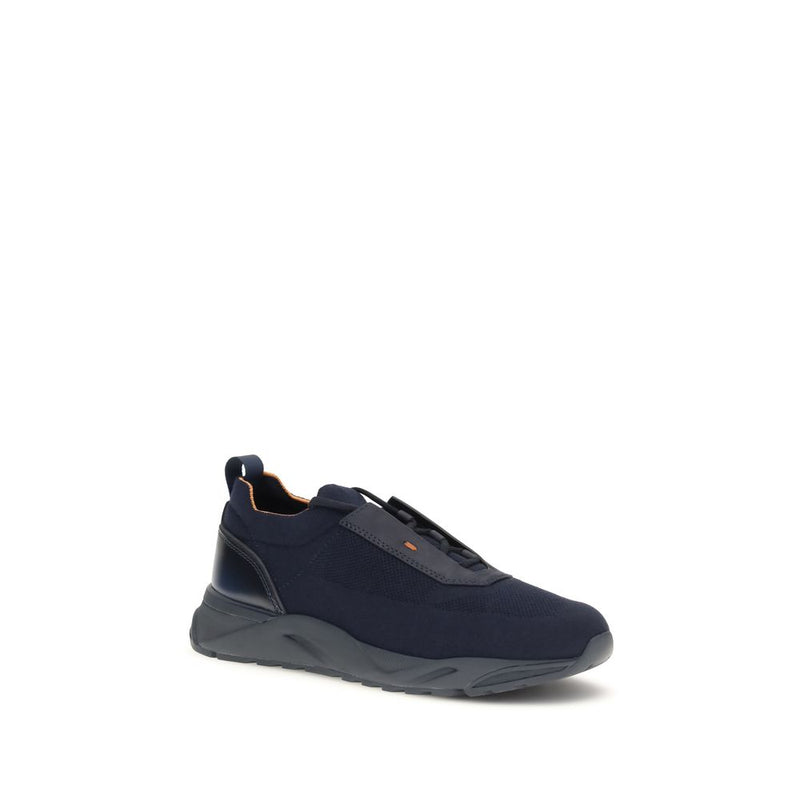 Santoni Blue Fabric Athletic Sneakers - Slip-On Sporty Design