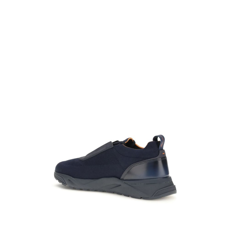 Santoni Blue Fabric Athletic Sneakers - Slip-On Sporty Design