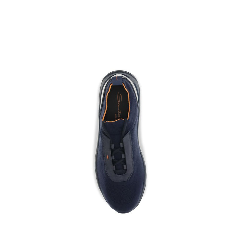 Santoni Blue Fabric Athletic Sneakers - Slip-On Sporty Design