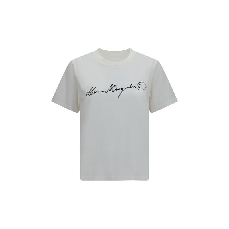 MM6 White Cotton T-Shirt with Central Print