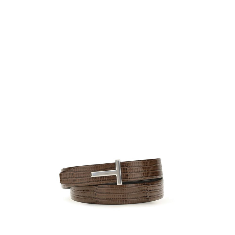 Tom Ford Brown Calf Leather Bos Taurus Belt - Reversible T Icon