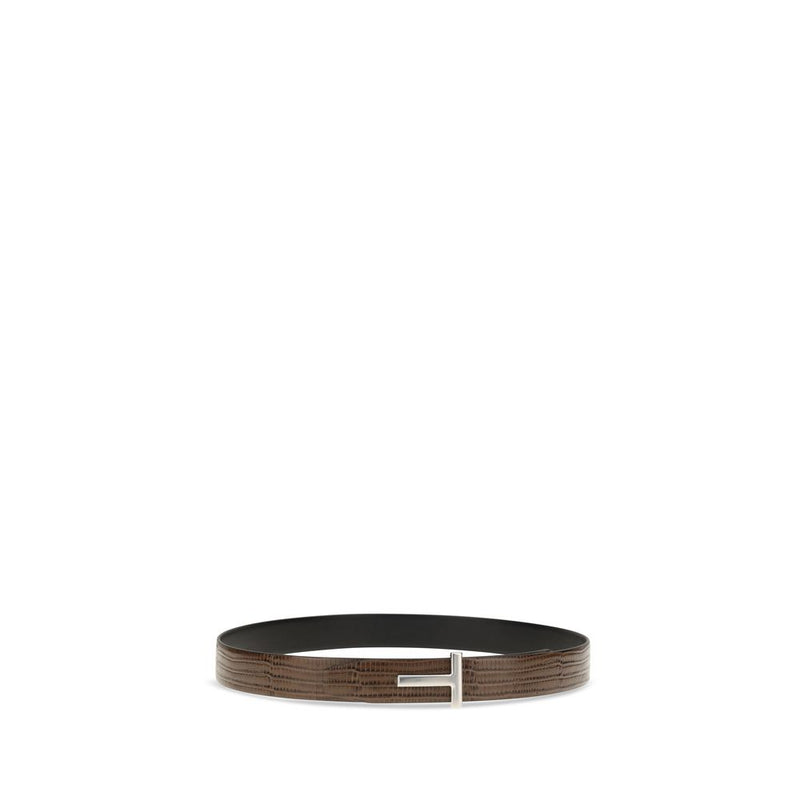 Tom Ford Brown Calf Leather Bos Taurus Belt - Reversible T Icon