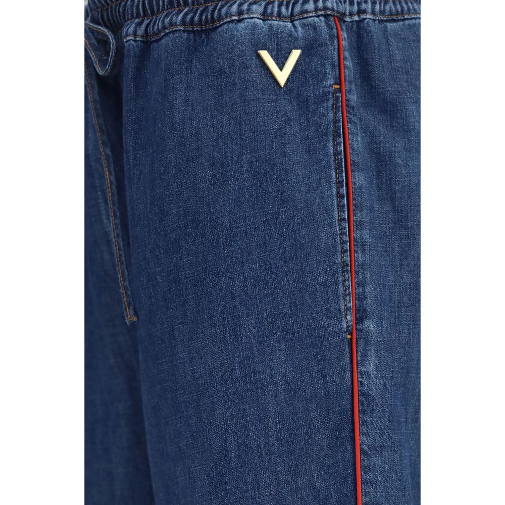 Valentino Garavani Blue Wide-Leg Denim Casual Pants for Women