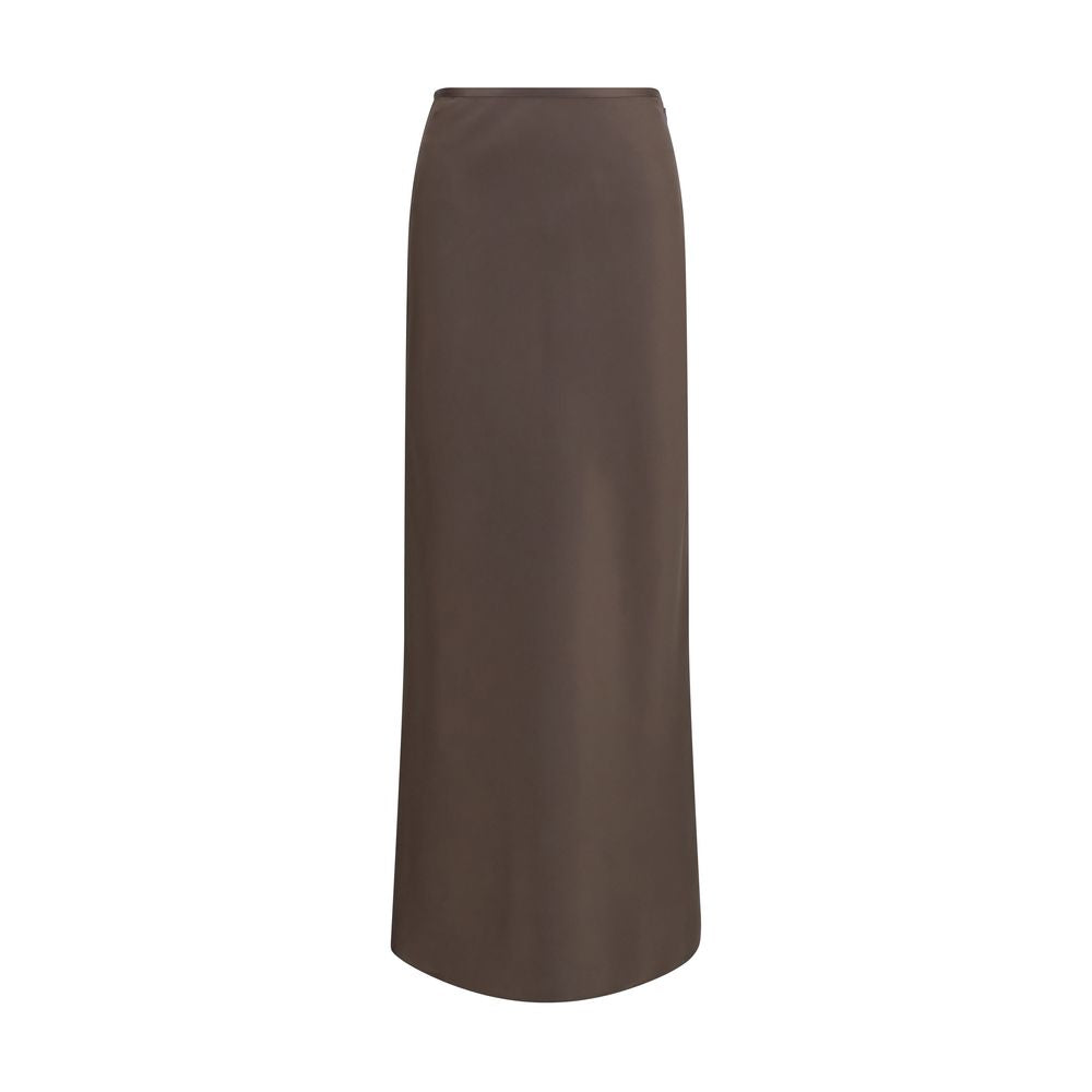 Loulou De Saison Brown Silk Long Skirt - Elegant A-Line Design