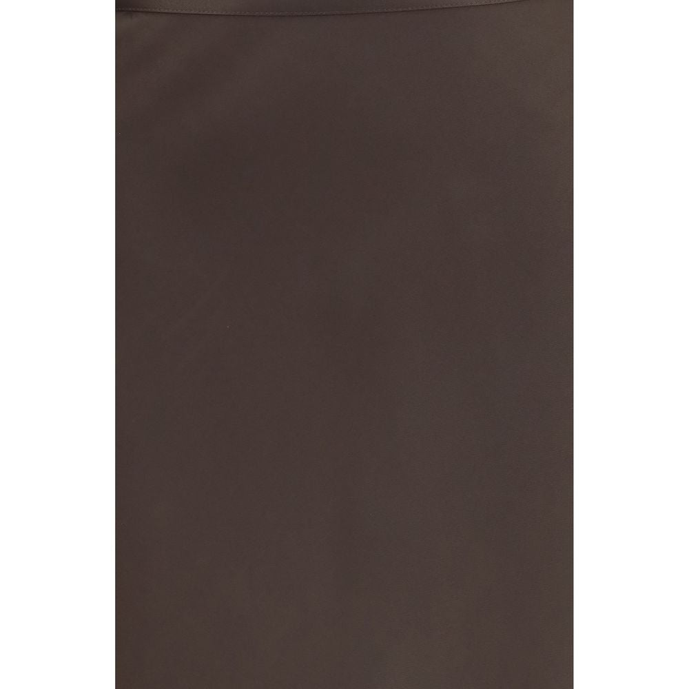 Loulou De Saison Brown Silk Long Skirt - Elegant A-Line Design