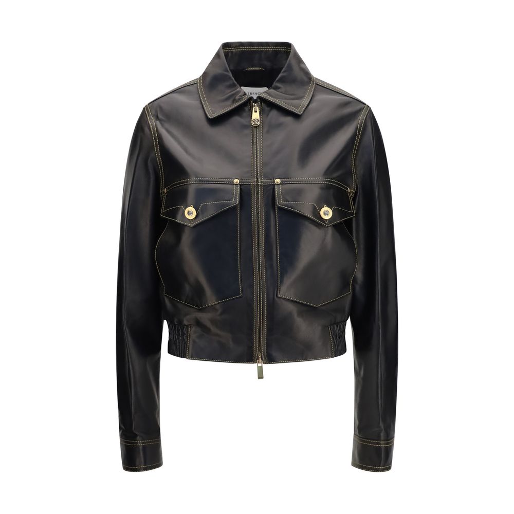 Versace Black Lamb Ovis Aries Leather Jacket