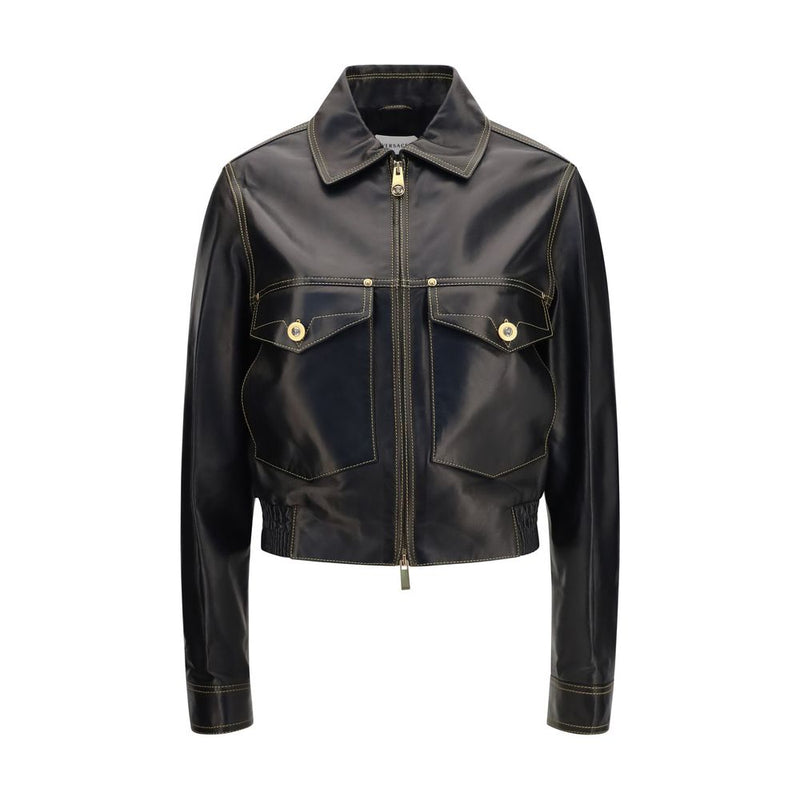 Versace Black Lamb Ovis Aries Leather Jacket