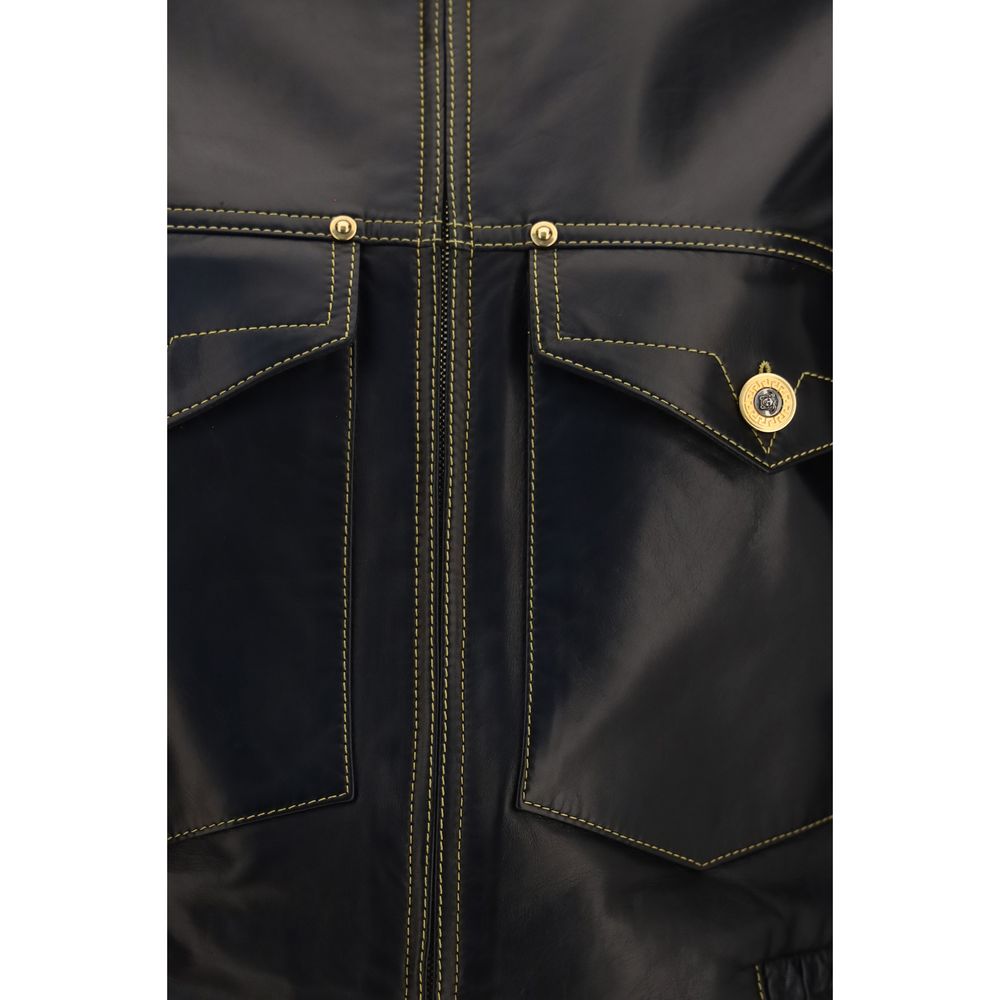 Versace Black Lamb Ovis Aries Leather Jacket