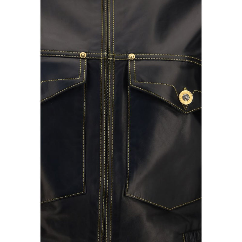 Versace Black Lamb Ovis Aries Leather Jacket