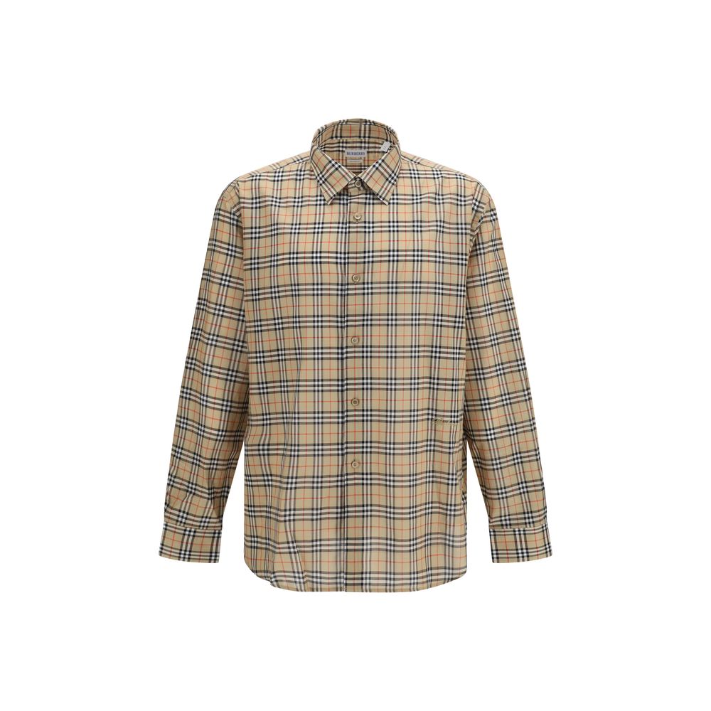 Burberry Beige Cotton Check Pattern Shirt for Men